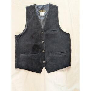 Black Suede Leather Vest Don't Stop Classic Men’s M Western Boho Rockabilly...
